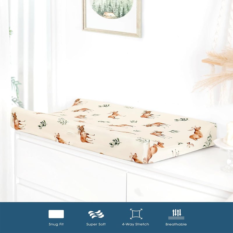 GRSSDER Stretch Ultra Soft Jersey Knit Changing Pad Cover Set 2 Pack, Change Table Pad Covers Fit 32"/34" x 16" Pads Safe and Snug, Stylish Elk Animals Pattern - Image 2